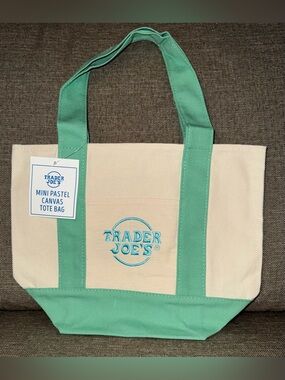 Trader Joe's Mini Pastel Canvas Tote Bag in Mint